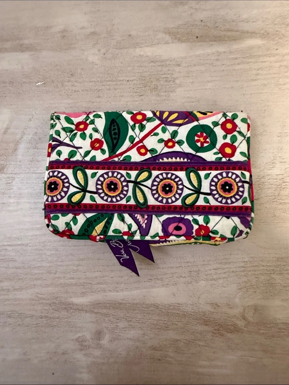 Vera Bradley Floral Quilted Zip Wallet in White, Pink, Green & Purple